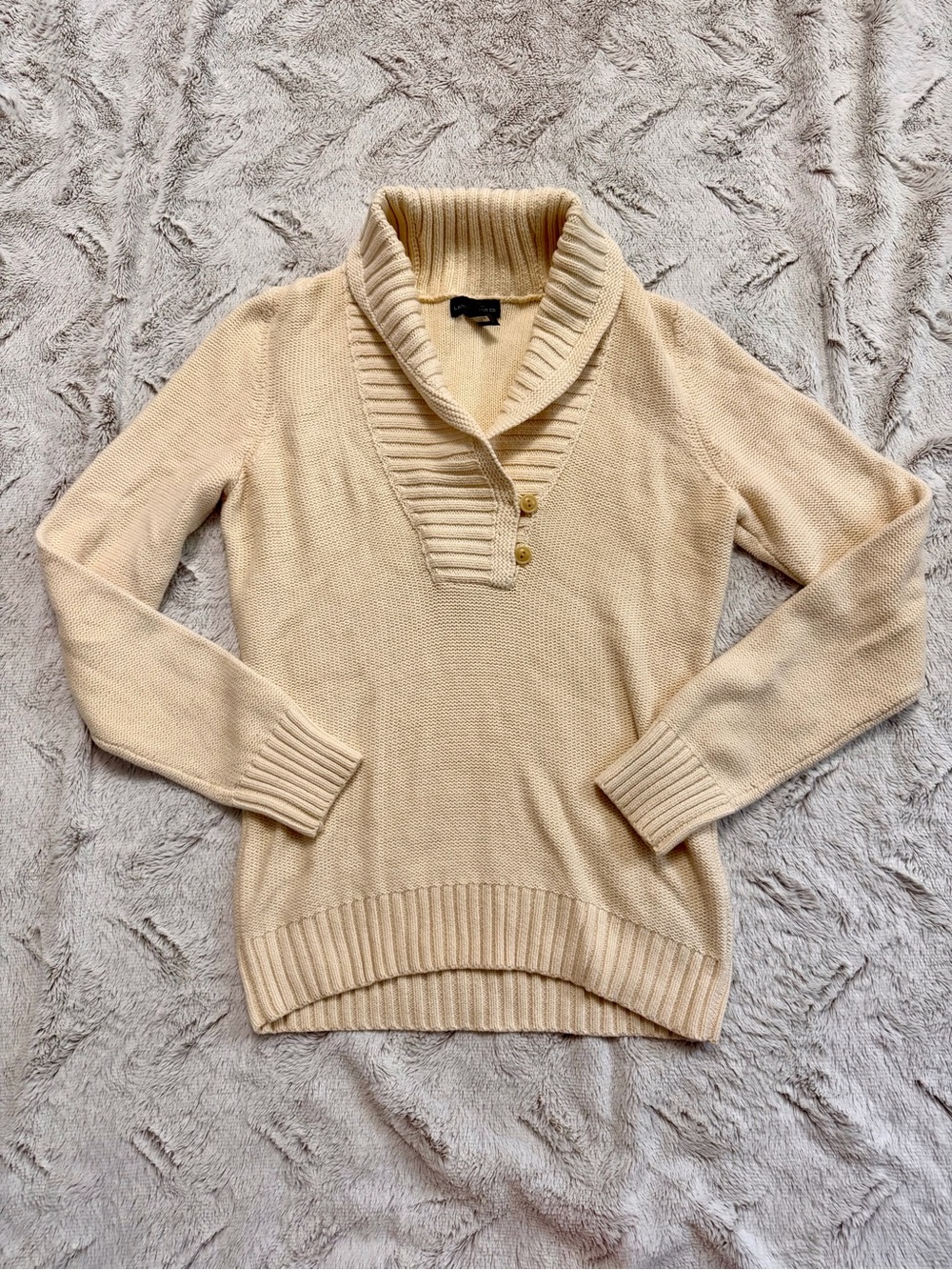 Lauren Ralph Lauren Cream Shawl-Collar Button Knit Sweater